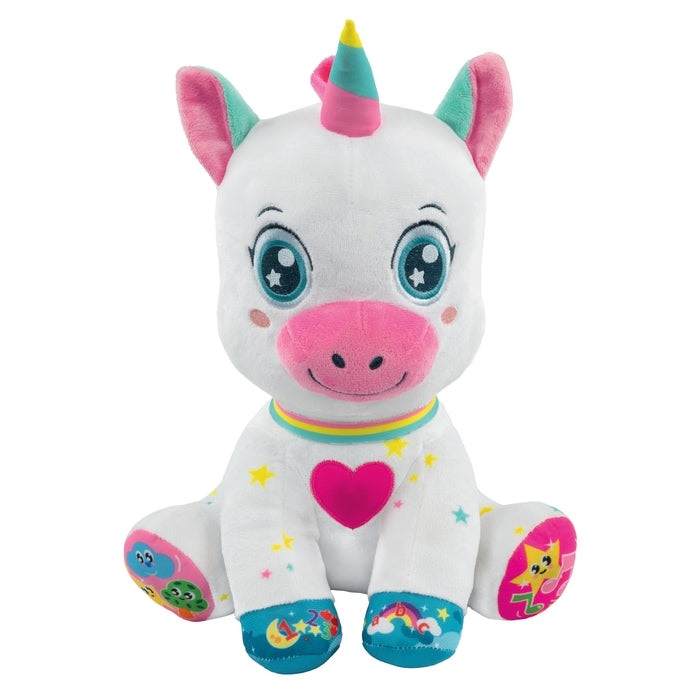Clementoni Scintilla Unicorno Canta e Brilla - Peluche Interattivo Parlante per Bambini 6 Mesi con Musica, Suoni e Contenuti Educativi