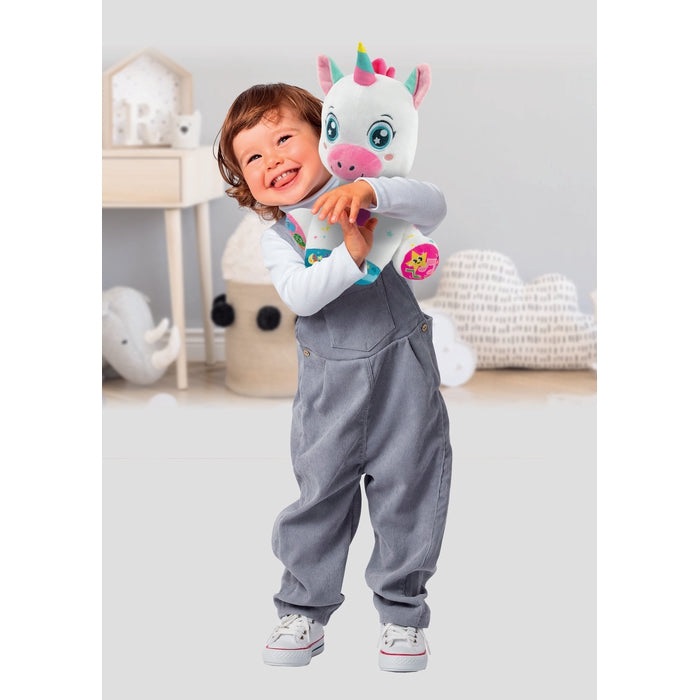 Clementoni Scintilla Unicorno Canta e Brilla - Peluche Interattivo Parlante per Bambini 6 Mesi con Musica, Suoni e Contenuti Educativi