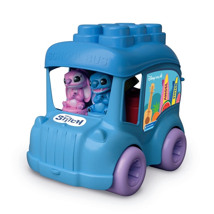 Clementoni Soft Clemmy Stitch Activity Bus - Veicolo Giocattolo Sensoriale per Bambini 18 Mesi con 8 Mattoncini Morbidi