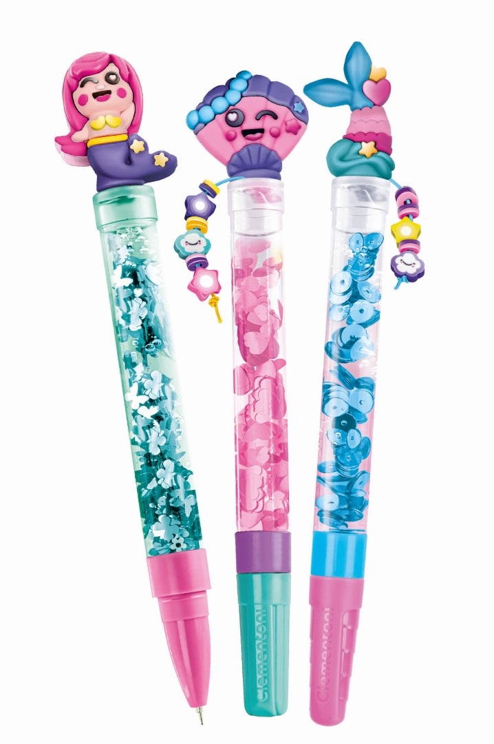 Clementoni Create Your Pens Magical Mermaids - Kit Creativo per Bambini 6 Anni con 3 Penne Personalizzabili, Inchiostri e Accessori