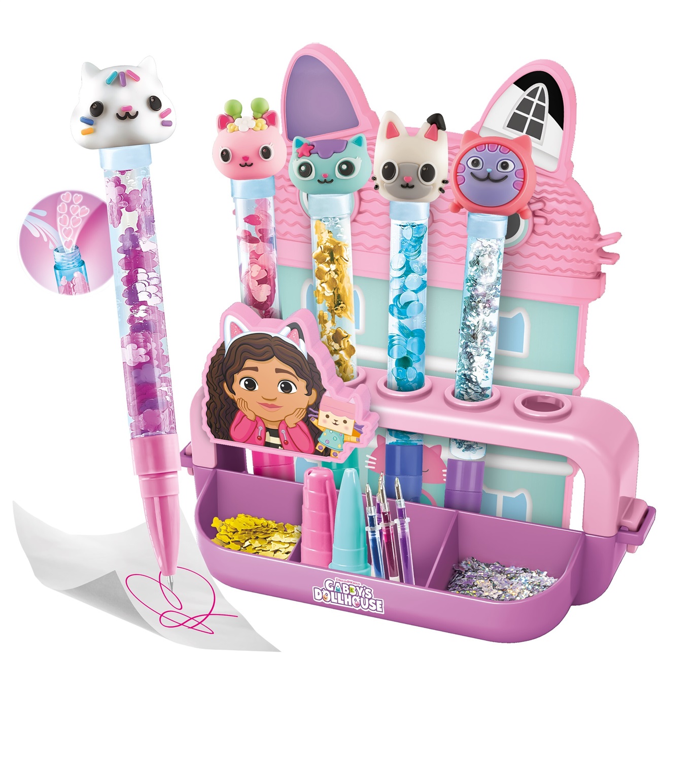 Clementoni Laboratorio delle Penne Gabby's Dollhouse - Kit Creativo per Bambini 6 Anni con 25 Accessori e 5 Penne Personalizzabili