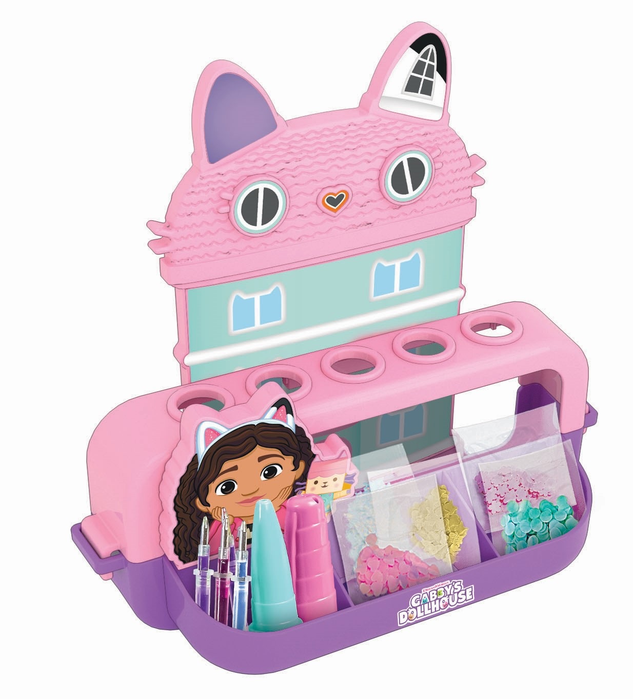 Clementoni Laboratorio delle Penne Gabby's Dollhouse - Kit Creativo per Bambini 6 Anni con 25 Accessori e 5 Penne Personalizzabili
