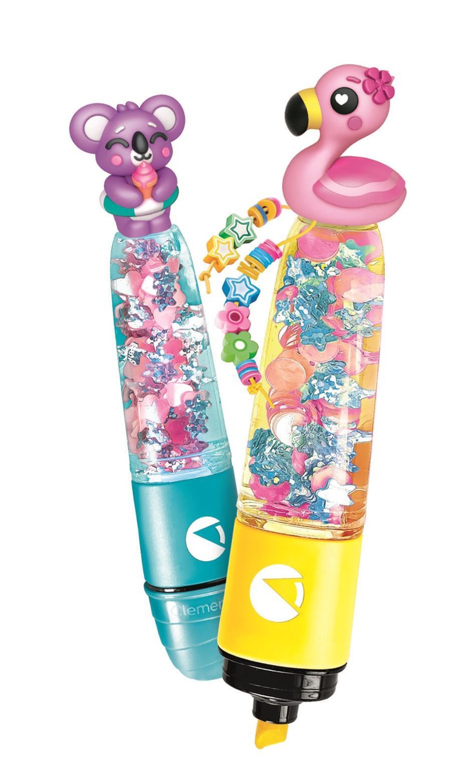 Clementoni Idea - Kit Creativo Beach Buddies per Bambini 6 Anni, Evidenziatori Personalizzabili con Decorazioni e Personaggi