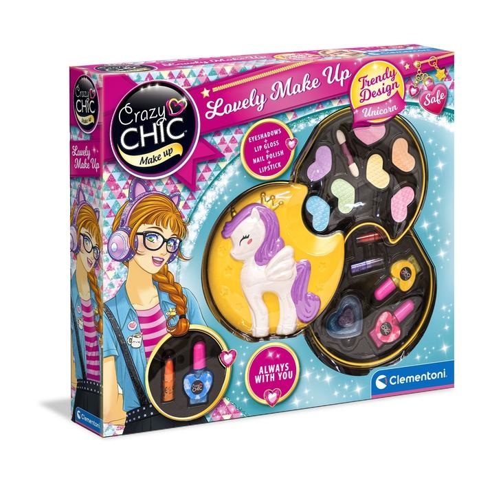 Clementoni Crazy Chic 18643 Trousse Make Up Unicorno con Ombretti, Mini Rossetti, Lipgloss e Smalti