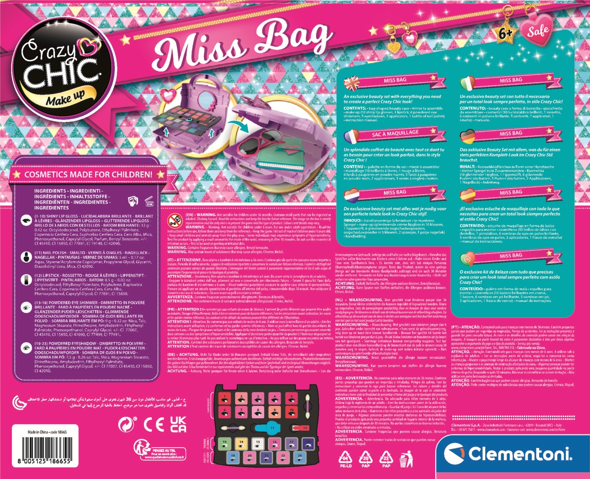 Clementoni Crazy Chic 18665 Miss Bag - Borsetta per Makeup con Trucchi e Design alla Moda