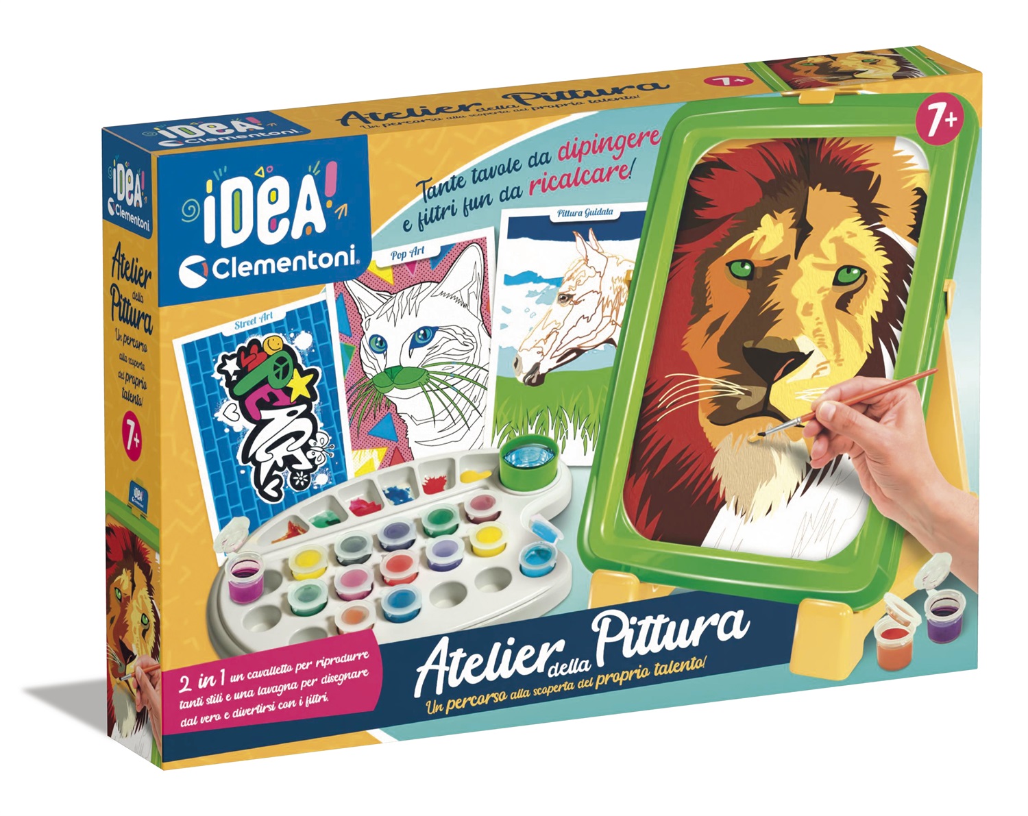 Clementoni Idea Atelier della Pittura - Set Creativo per Bambini 7 Anni con Cavalletto, Lavagna, Tempere e Pennelli, Made in Italy