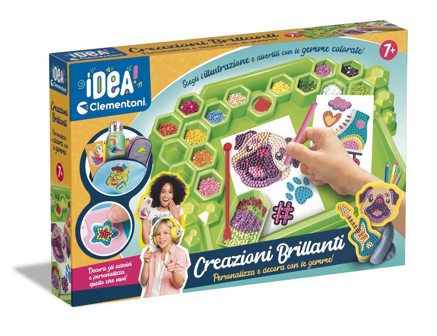 Clementoni Idea Creazioni Brillanti - Kit Diamond Painting per Bambini 7 Anni, Creazione di Adesivi 3D con Gemme Colorate, Gioco Creativo Made in Italy
