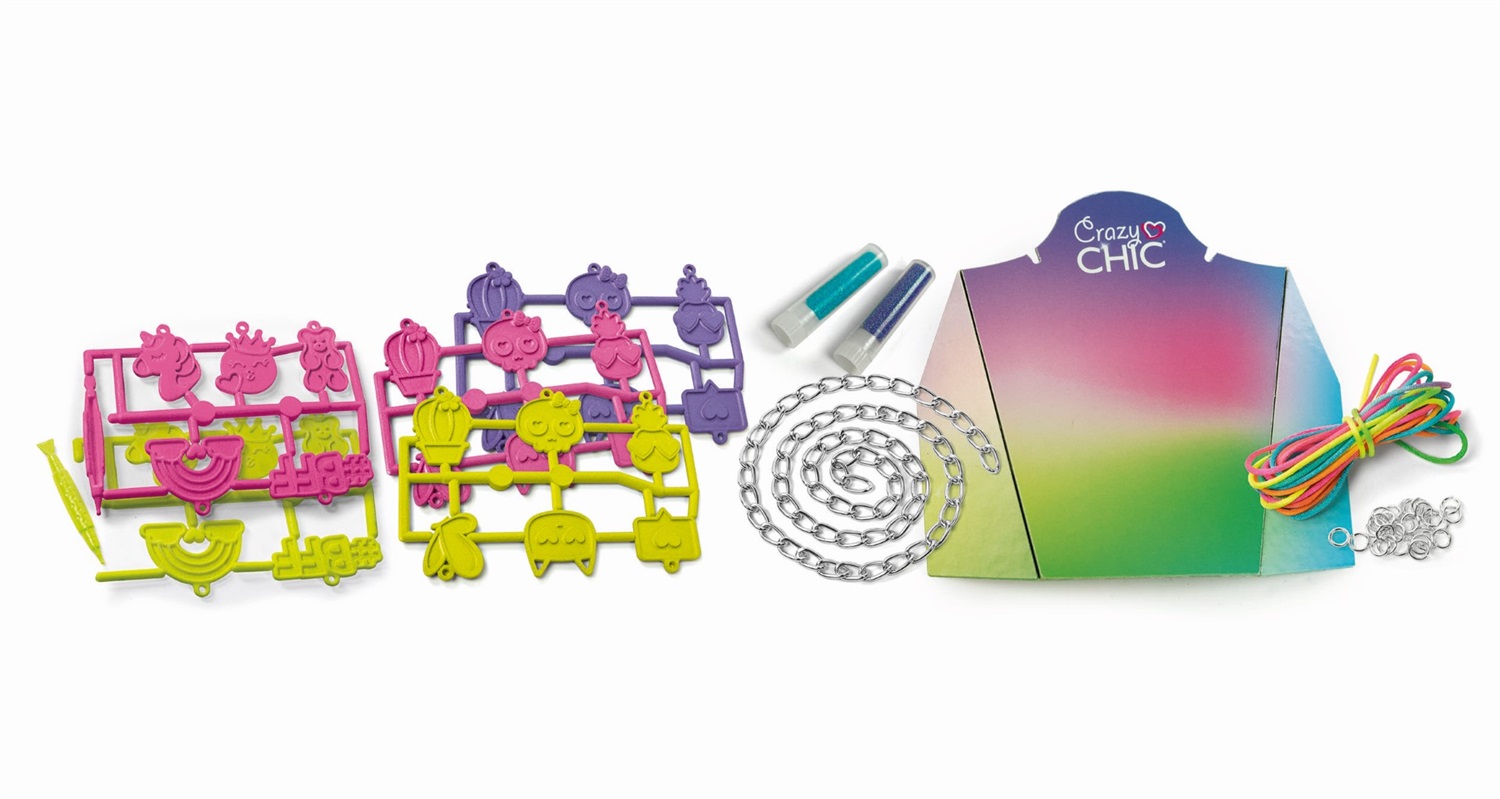 Clementoni Crazy Chic My Multicolour Pendants - Set per Realizzare Gioielli con Catenine, Ciondoli e Glitter per Bambine