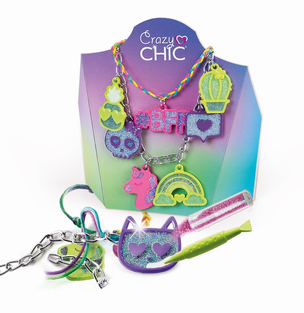 Clementoni Crazy Chic My Multicolour Pendants - Set per Realizzare Gioielli con Catenine, Ciondoli e Glitter per Bambine