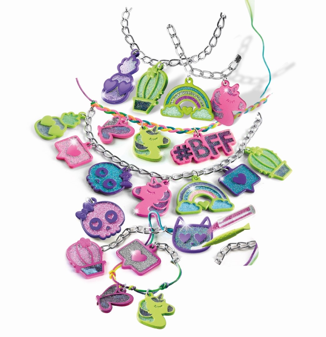 Clementoni Crazy Chic My Multicolour Pendants - Set per Realizzare Gioielli con Catenine, Ciondoli e Glitter per Bambine