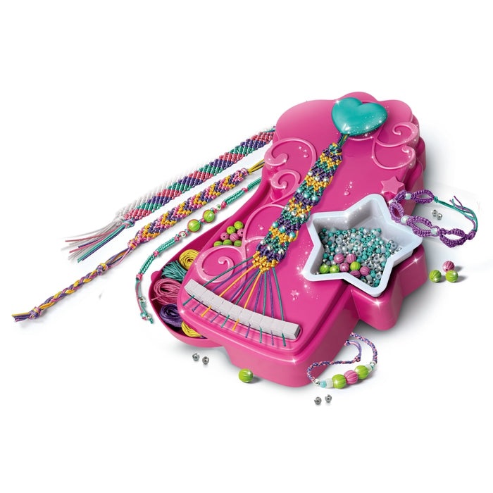 Clementoni Crazy Chic Friendship Bracelets Mania - Kit Creativo per Bambini 7 Anni con Telaio, Perline Colorate e Cordini Glam