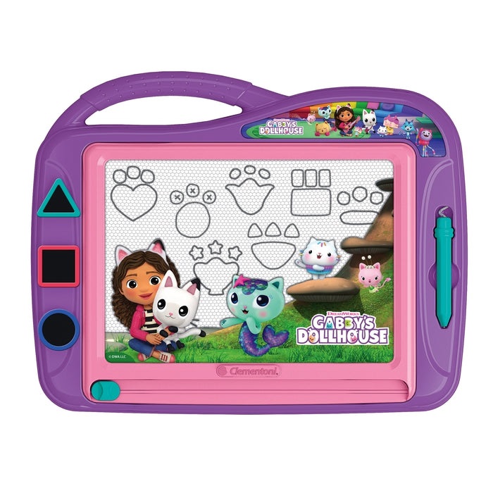 Clementoni Gabby's Dollhouse 18787 - Lavagna Magnetica per Disegnare e Dipingere, Cancellabile e Riutilizzabile, con 3 Stencil, Giocattolo Creativo per Bambini dai 4 Anni