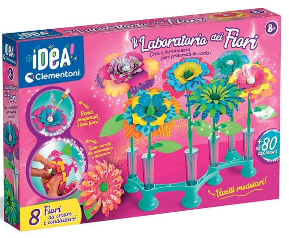 Clementoni Idea Il Laboratorio dei Fiori - Kit Creativo per Bambini 8 Anni con 8 Fiori da Colorare e Profumare