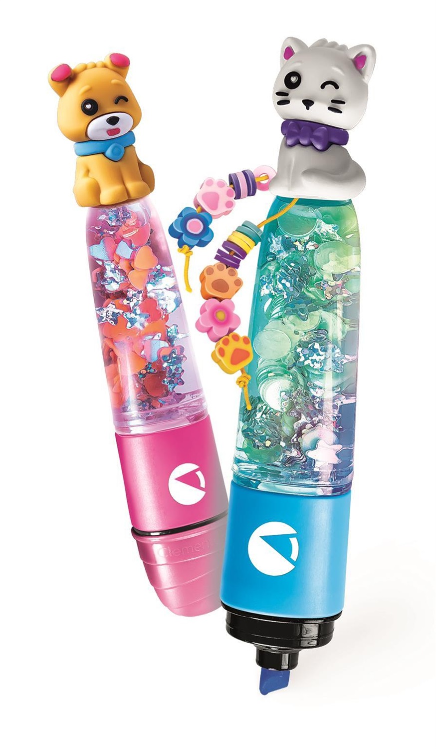 Clementoni Idea Create Your Highlighters Sweet Pets - Kit Creativo per Bambini 6 Anni con 3 Evidenziatori Personalizzabili e Accessori