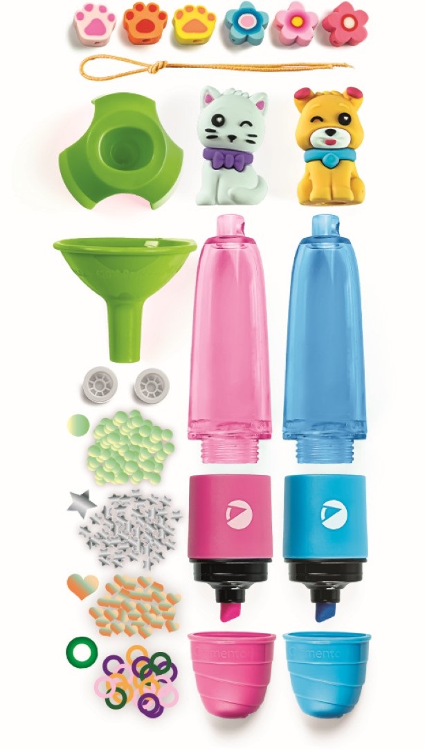 Clementoni Idea Create Your Highlighters Sweet Pets - Kit Creativo per Bambini 6 Anni con 3 Evidenziatori Personalizzabili e Accessori