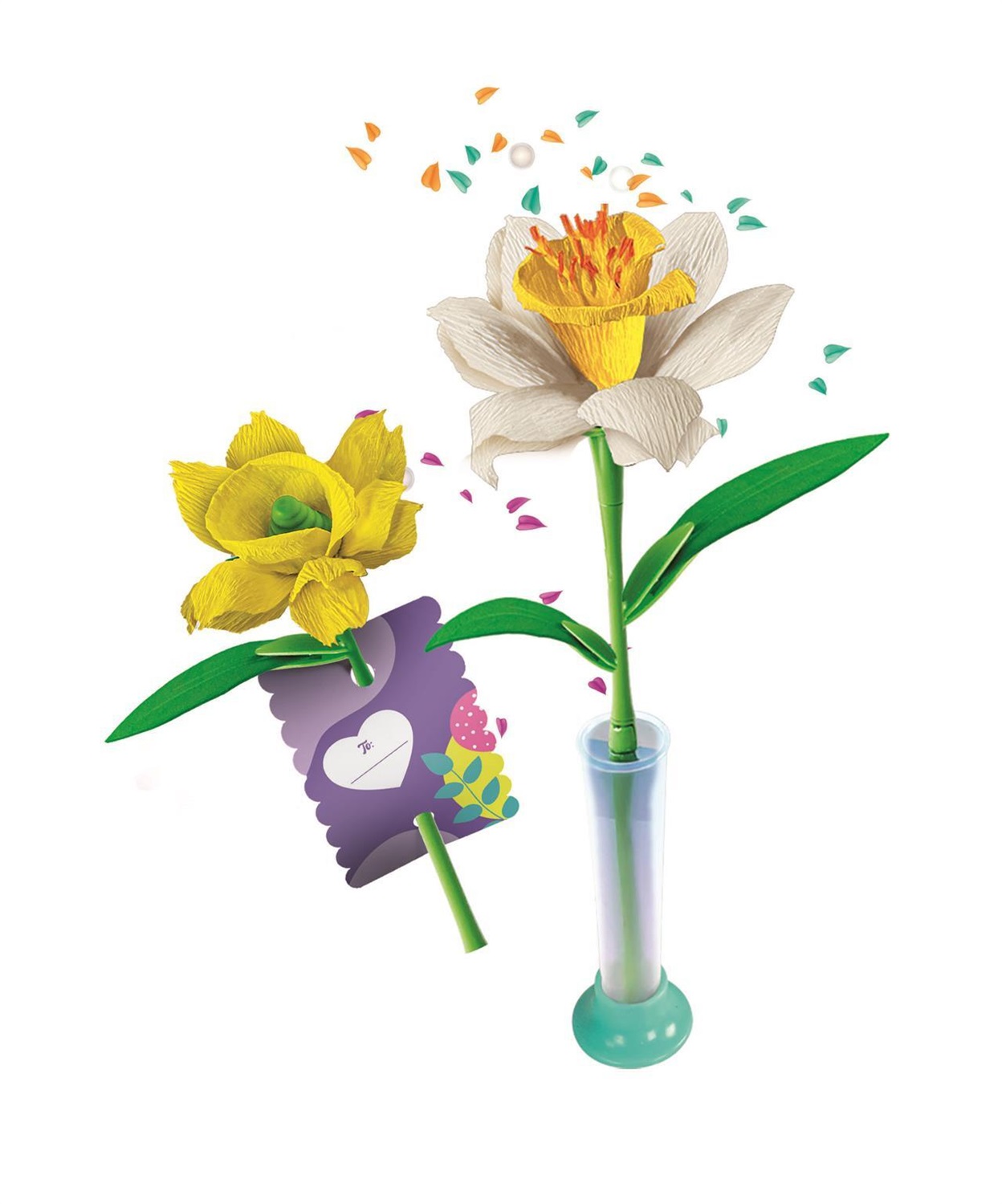 Clementoni 18876 Create Your Flowers - Kit Creativo per Comporre Fiori con Narcisi, Adatto per Bambini 8 Anni, Include Porta Fiore Personalizzabile