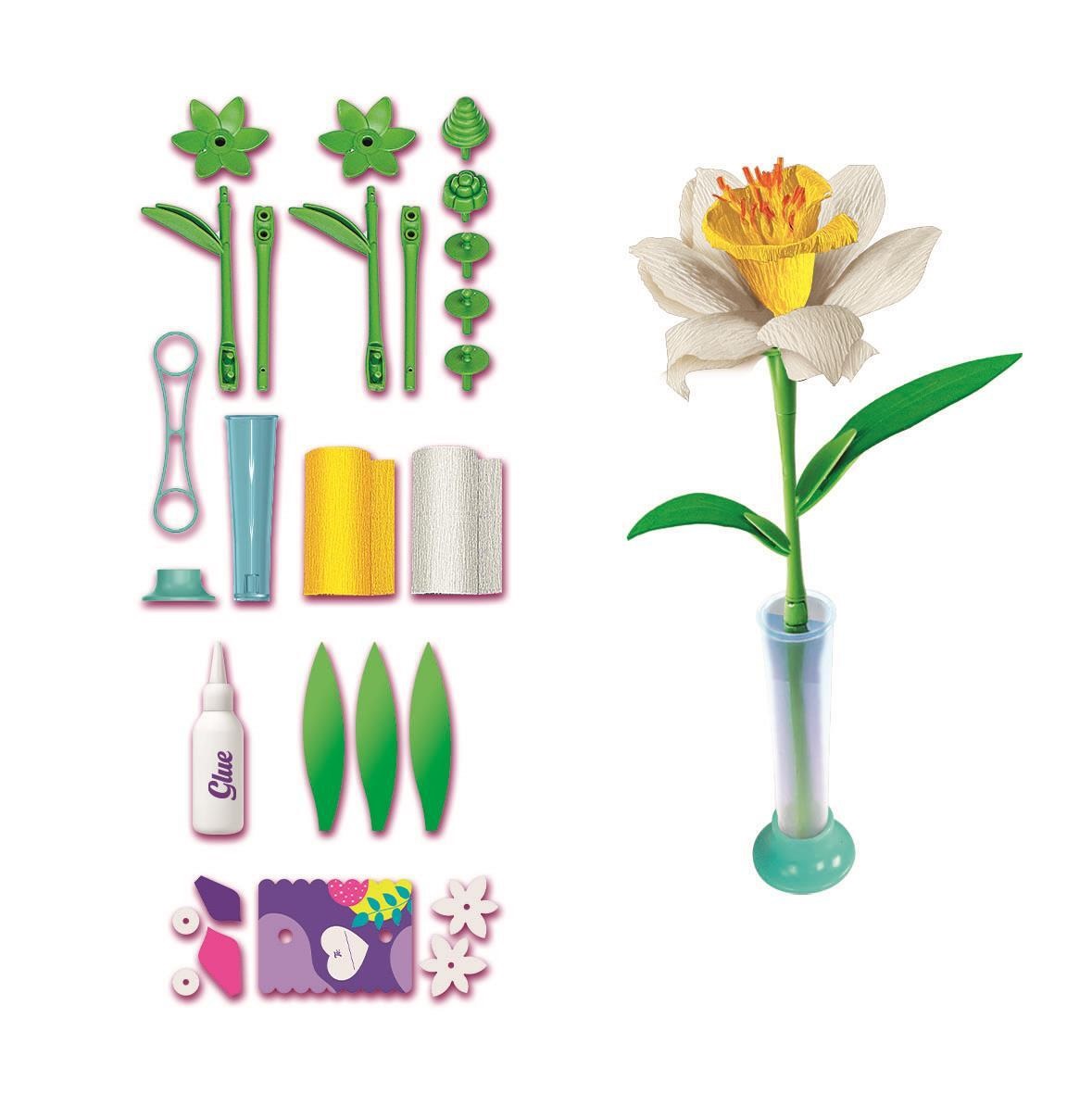Clementoni 18876 Create Your Flowers - Kit Creativo per Comporre Fiori con Narcisi, Adatto per Bambini 8 Anni, Include Porta Fiore Personalizzabile