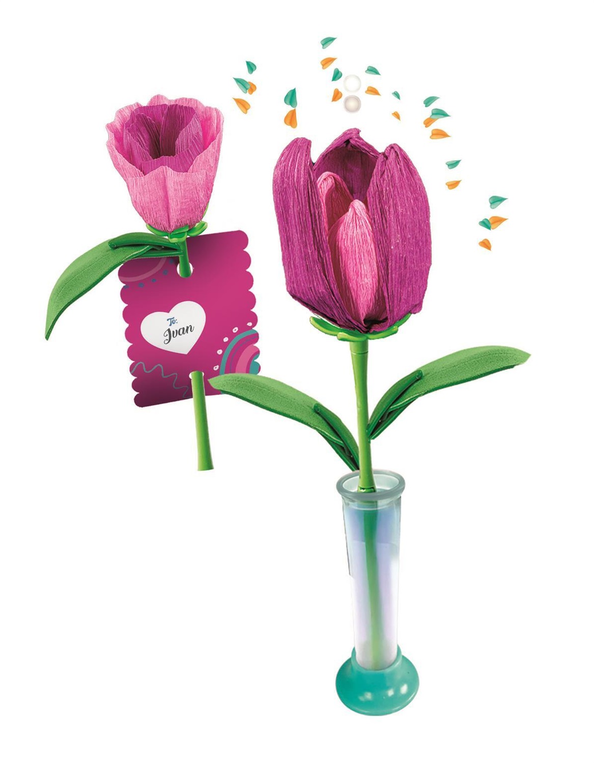 Clementoni 18878 Create Your Flowers - Kit Creativo per Comporre Fiori con 2 Tulipani, Età 8 , Idea Regalo Made in Italy