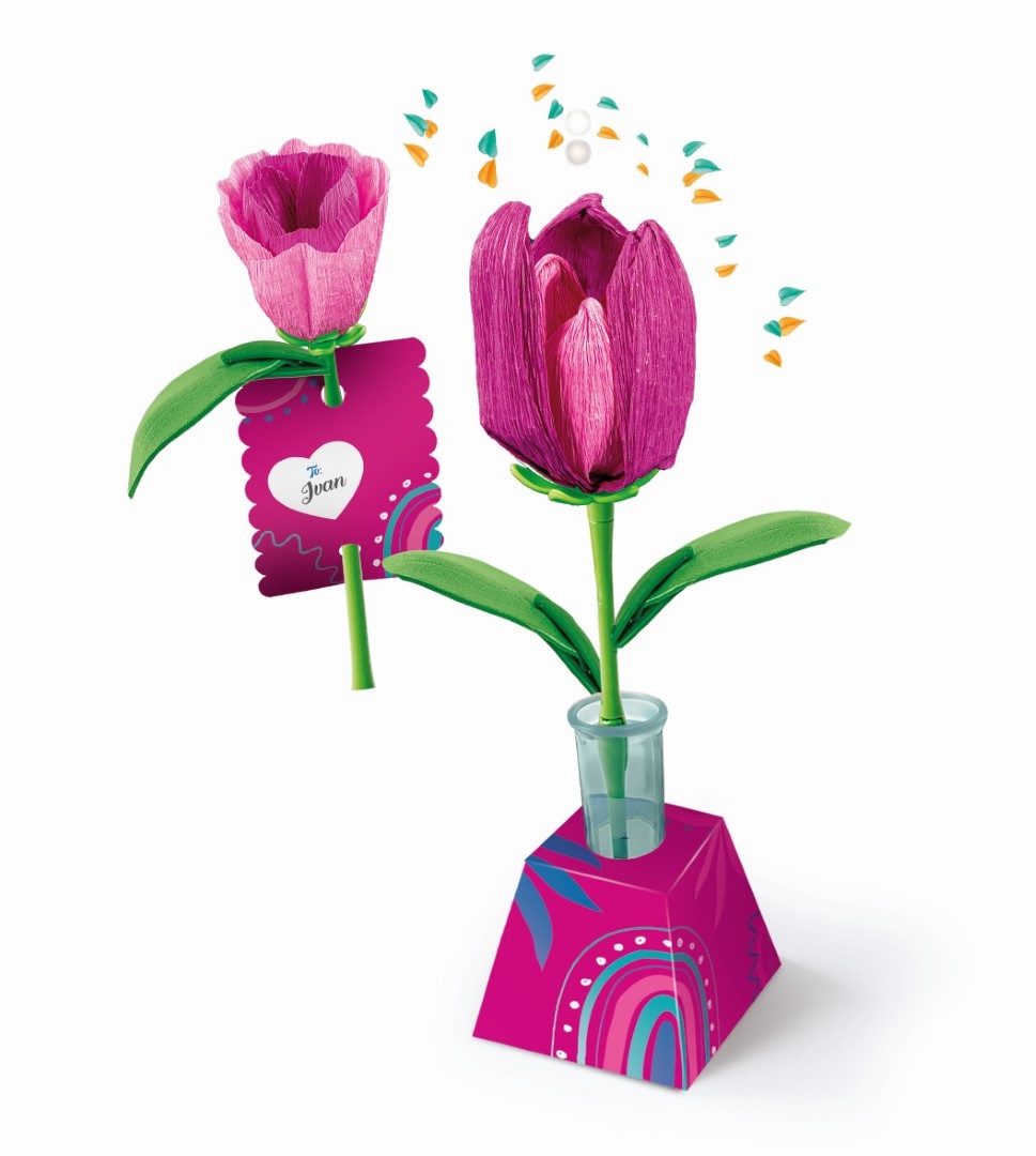 Clementoni 18878 Create Your Flowers - Kit Creativo per Comporre Fiori con 2 Tulipani, Età 8 , Idea Regalo Made in Italy