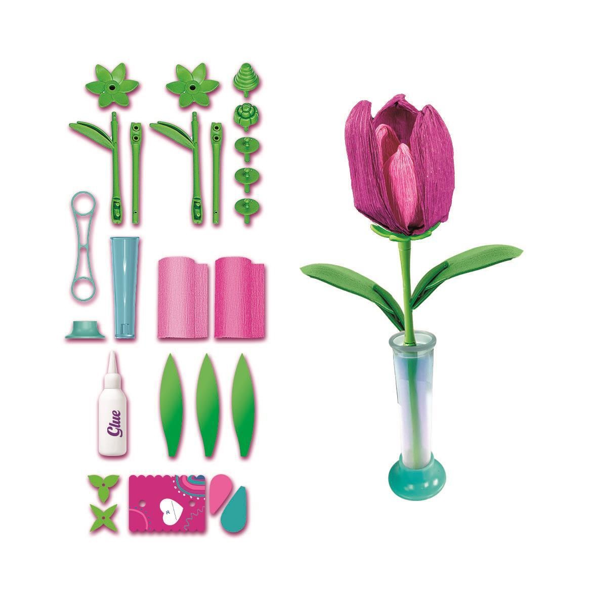 Clementoni 18878 Create Your Flowers - Kit Creativo per Comporre Fiori con 2 Tulipani, Età 8 , Idea Regalo Made in Italy