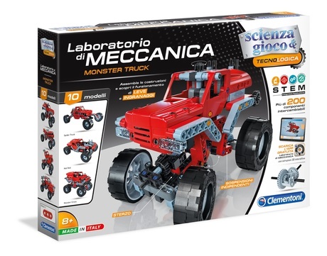 Clementoni Laboratorio di Meccanica - Monster Truck, Set Costruzioni per Bambini 8 Anni, Oltre 200 Componenti, 10 Modelli Dinamici, Manuale Illustrato