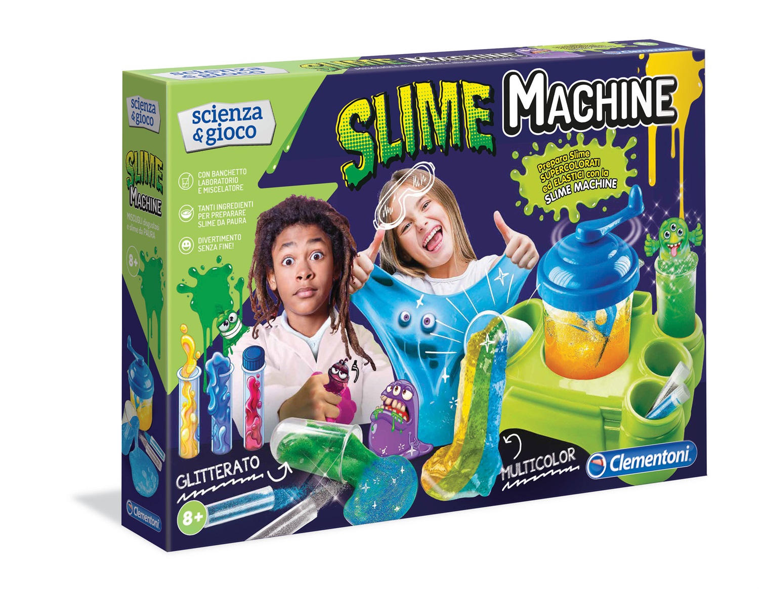 Clementoni Scienza e Gioco - Slime Frog Machine, Gioco Scientifico per 8 Anni, Laboratorio Slime con Mixer e Piano da Lavoro, Kit per Esperimenti, Versione Italiana