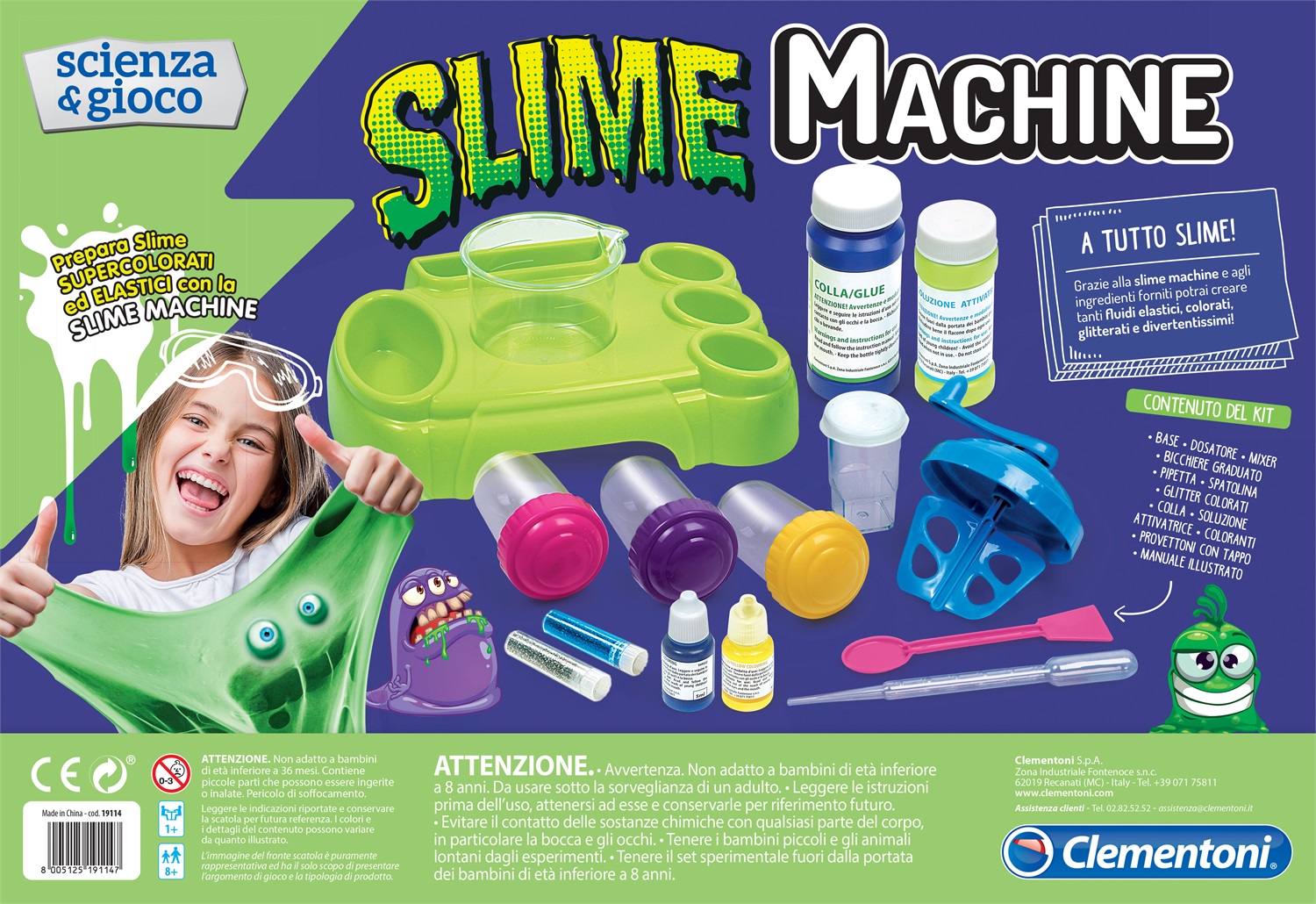 Clementoni Scienza e Gioco - Slime Frog Machine, Gioco Scientifico per 8 Anni, Laboratorio Slime con Mixer e Piano da Lavoro, Kit per Esperimenti, Versione Italiana