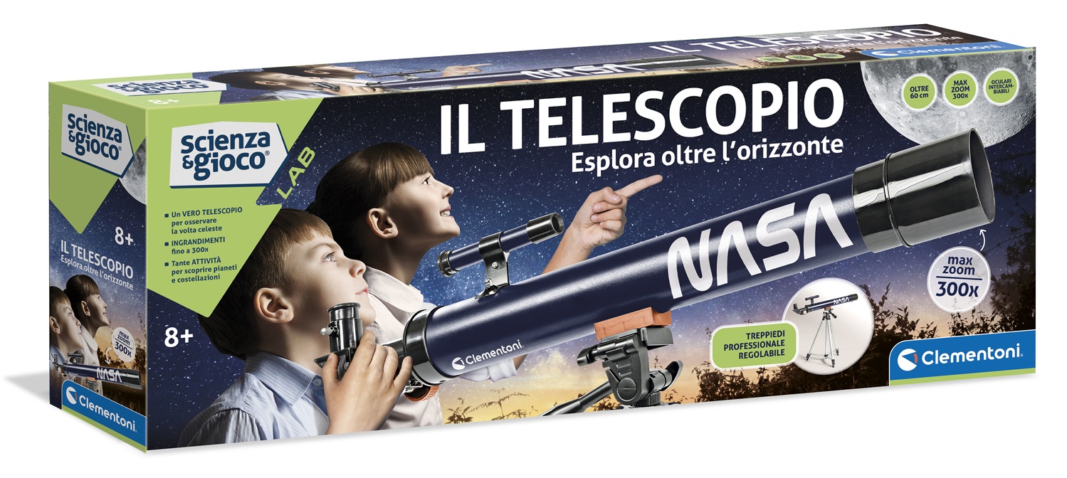 Clementoni Telescopio Professionale 19297 - Telescopio per Bambini dagli 8 Anni con Cavalletto e Oculari Intercambiabili, Osservazione della Luna e Stelle
