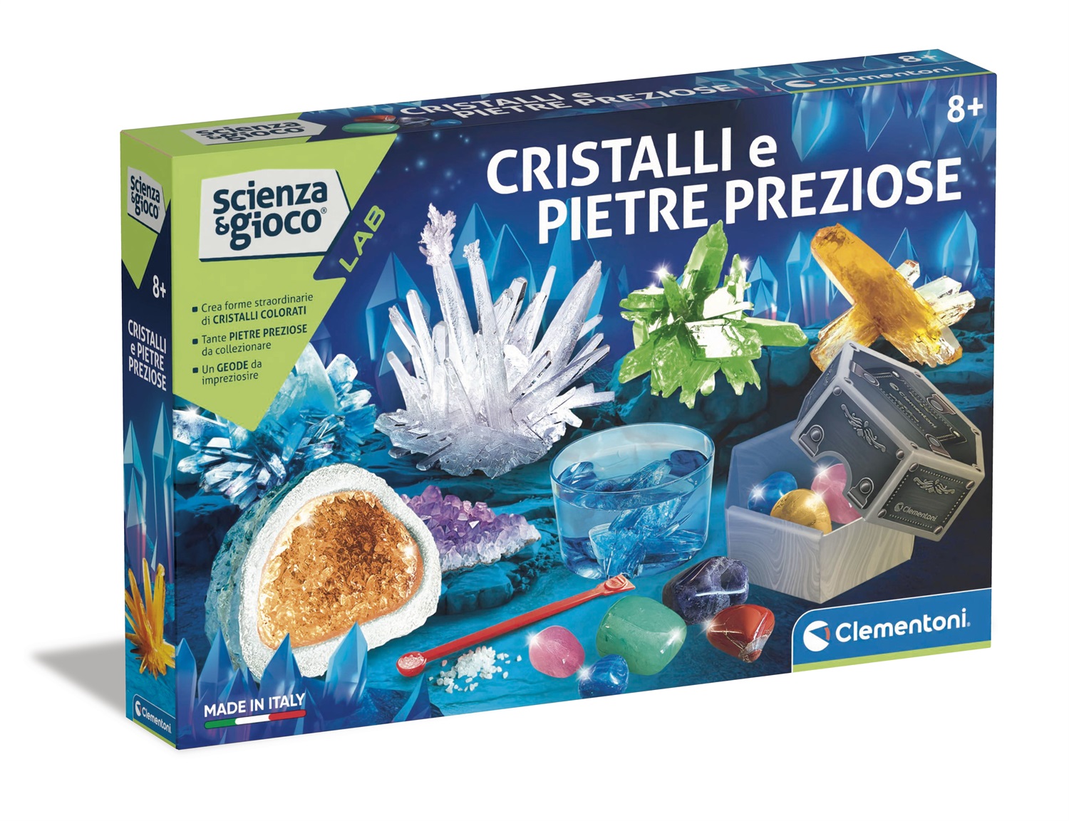 Clementoni Scienza e Gioco Lab - Cristalli e Pietre Preziose, Laboratorio Scientifico per Bambini 8 Anni, Esperimenti per Creare Cristalli Giganti Colorati, Made in Italy, Lingua Italiana