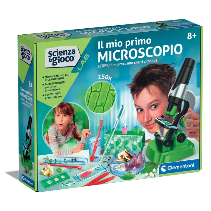 Clementoni - 19347 - Il Mio Primo Microscopio Ottico 150X - Laboratorio Microscopio Portatile per Bambini dagli 8 Anni, Include Strumentazione da Laboratorio, Made in Italy