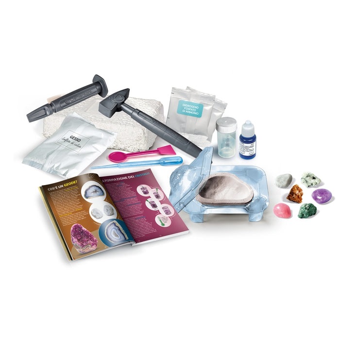 Clementoni Scienza e Gioco Lab - Minerali e Geodi, Kit Scientifico per Bambini 8 Anni con Mattone da Scavare e Strumenti per Creare Geodi