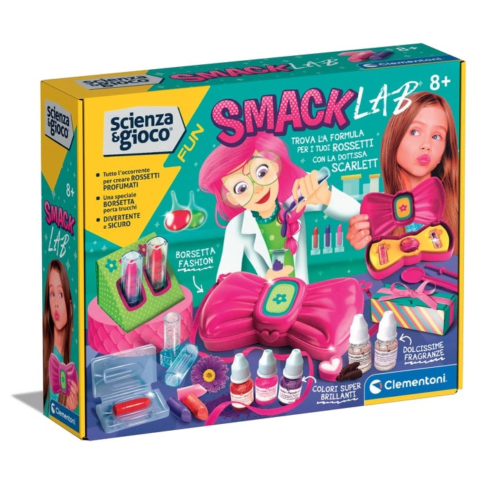Clementoni Smack Lab - Kit Scientifico per Creare Rossetti e Lucidalabbra con Manuale Illustrato, Adatto per Bambini dagli 8 Anni