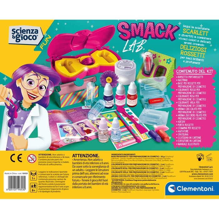 Clementoni Smack Lab - Kit Scientifico per Creare Rossetti e Lucidalabbra con Manuale Illustrato, Adatto per Bambini dagli 8 Anni