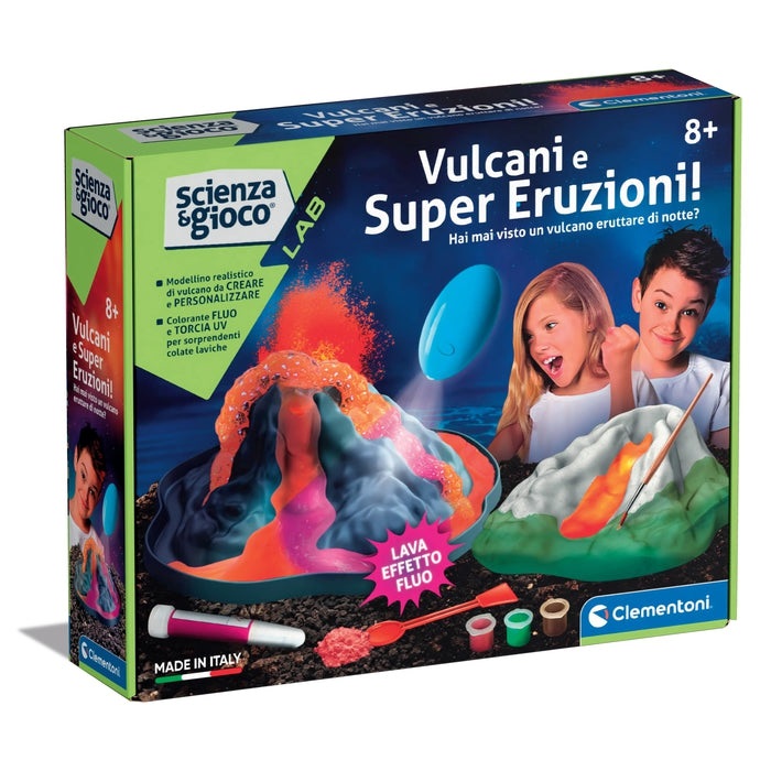 Clementoni Vulcani e Super Eruzioni - Gioco Scientifico Personalizzabile con Eruzioni Fluorescenti per Bambini 8 Anni