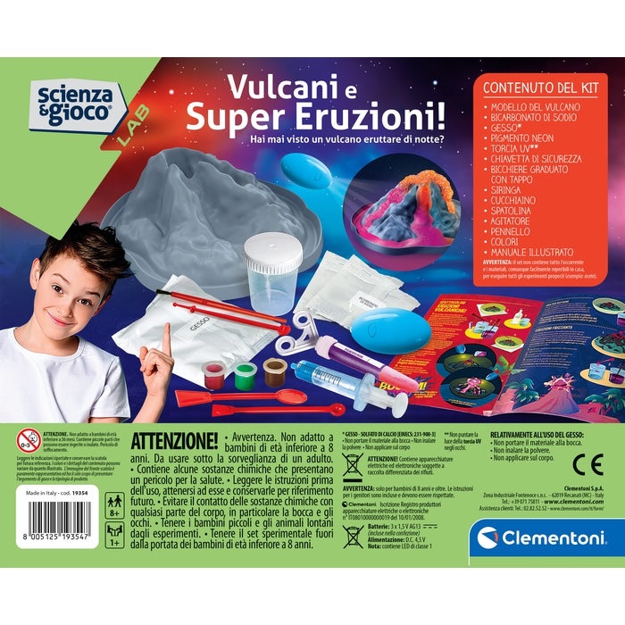 Clementoni Vulcani e Super Eruzioni - Gioco Scientifico Personalizzabile con Eruzioni Fluorescenti per Bambini 8 Anni