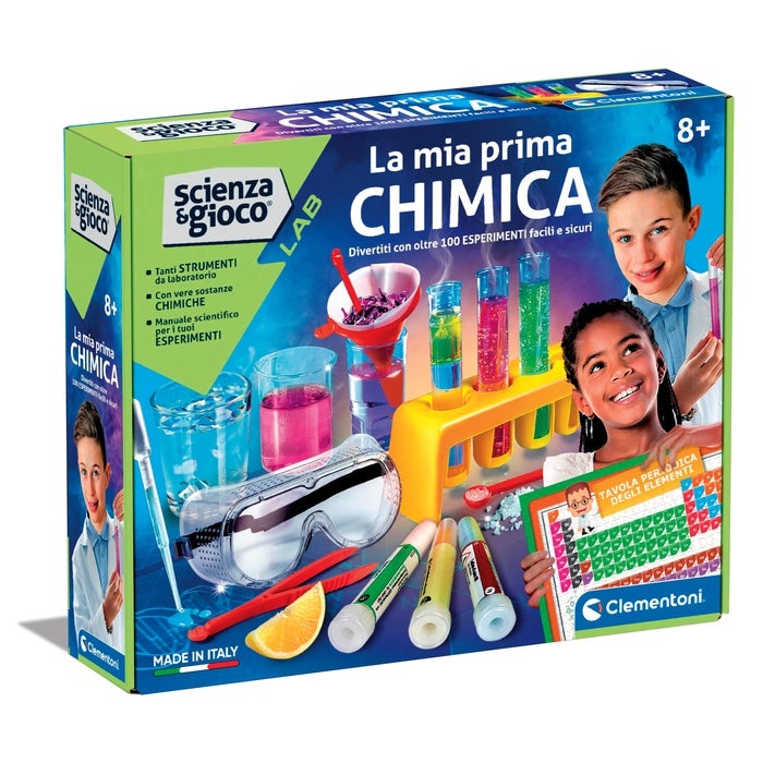 Clementoni La Mia Prima Chimica - Laboratorio di Chimica per Bambini 8 Anni, 100 Esperimenti, Tavola Periodica e Strumenti Scientifici, Gioco Educativo Made in Italy