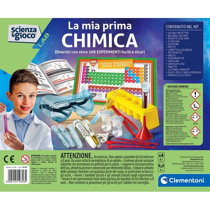 Clementoni La Mia Prima Chimica - Laboratorio di Chimica per Bambini 8 Anni, 100 Esperimenti, Tavola Periodica e Strumenti Scientifici, Gioco Educativo Made in Italy