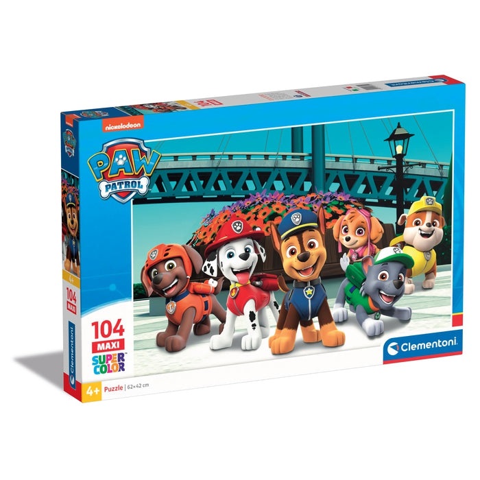 Clementoni Supercolor Paw Patrol Puzzle Maxi 104 Pezzi - Made in Italy, Dimensione 62 x 42 cm, per Bambini 4 Anni