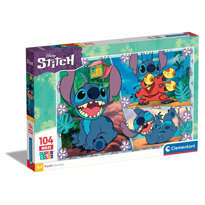 Clementoni Supercolor 23776 Puzzle Disney Stitch 104 Pezzi Maxi per Bambini 4 Anni - Dimensione Completa 48,5 x 33,5 cm