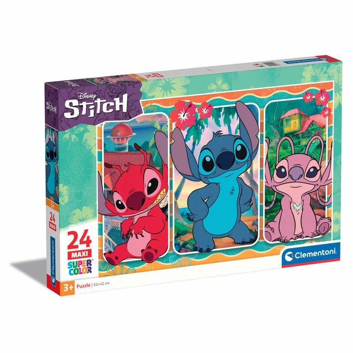 Clementoni Puzzle Disney Stitch Supercolor 24 Maxi Pezzi per Bambini 3 Anni, Dimensione Completa 62 x 42 cm, Made in Italy