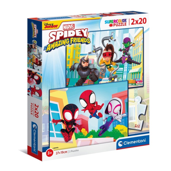 Clementoni Supercolor Puzzle Spidey and His Amazing Friends - 2x20 pezzi per Bambini, Made in Italy, Ideale dai 3 Anni