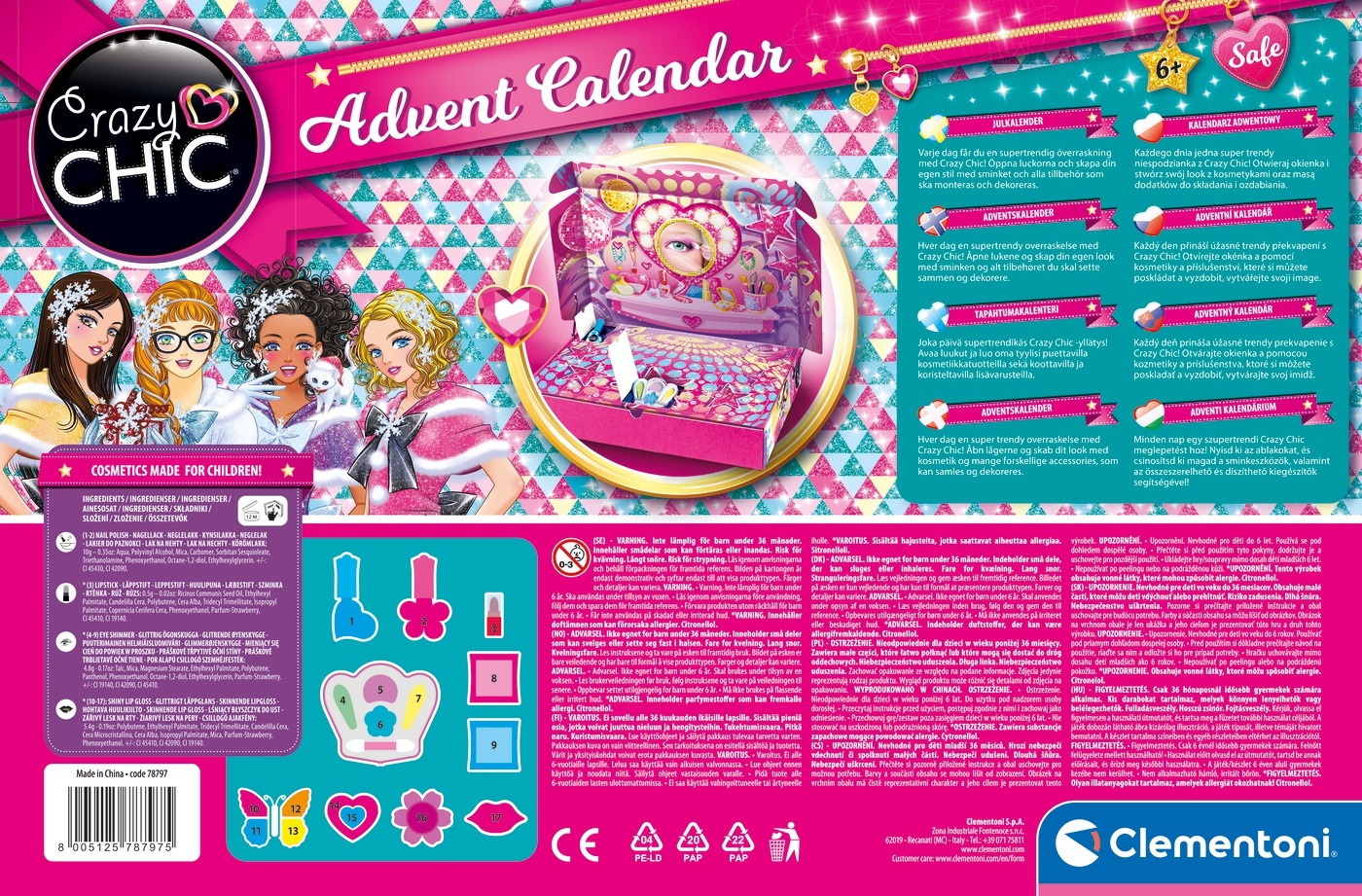 Clementoni Crazy Chic - Calendario dell'Avvento con Gioielli, Trucchi e Accessori per Bambine 6