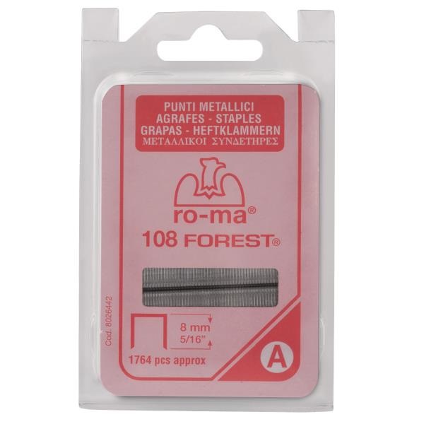RO-MA Punti Metallici 108 Forest 8mm - Blister da 1764 Punti con Punte Divergenti per Ottima Penetrazione nel Legno