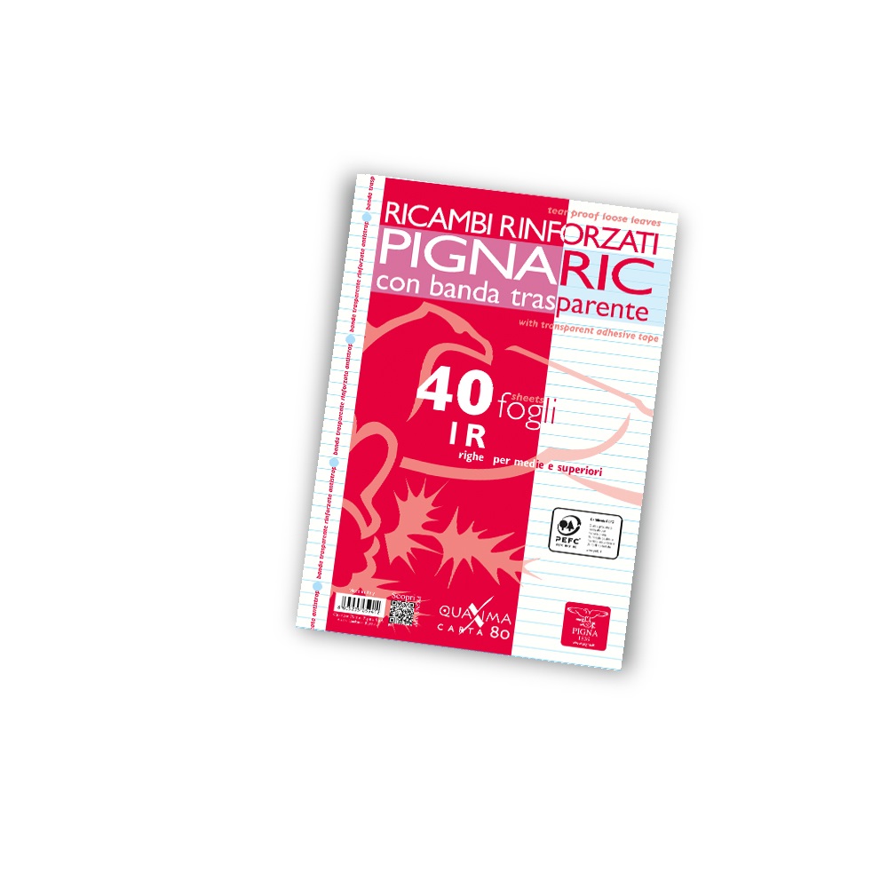 Pigna Ricambi Pignaric A4 80g/mq 1R Rinforzati con Banda Trasparente - Confezione da 40 Fogli