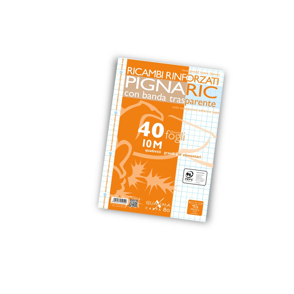 Pigna Ricambi Pignaric A4 80g/m² Quadretto 10mm 40 Fogli Forati Rinforzati