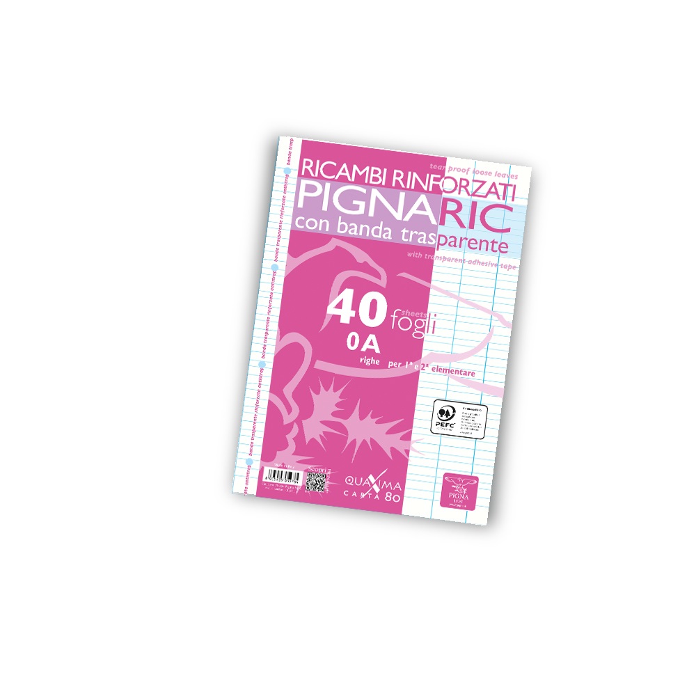Pigna Ricambi Forati Rinforzati A4 - 40 Fogli - 80 g/m² - Rigo di 1° e 2° Elementare
