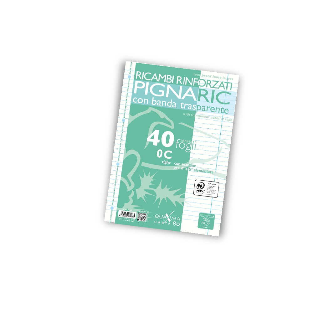 Pigna Ricambi A4 Quaxima con Banda Rinforzata, 40 Fogli, Carta 80g/m², Rigatura 0C