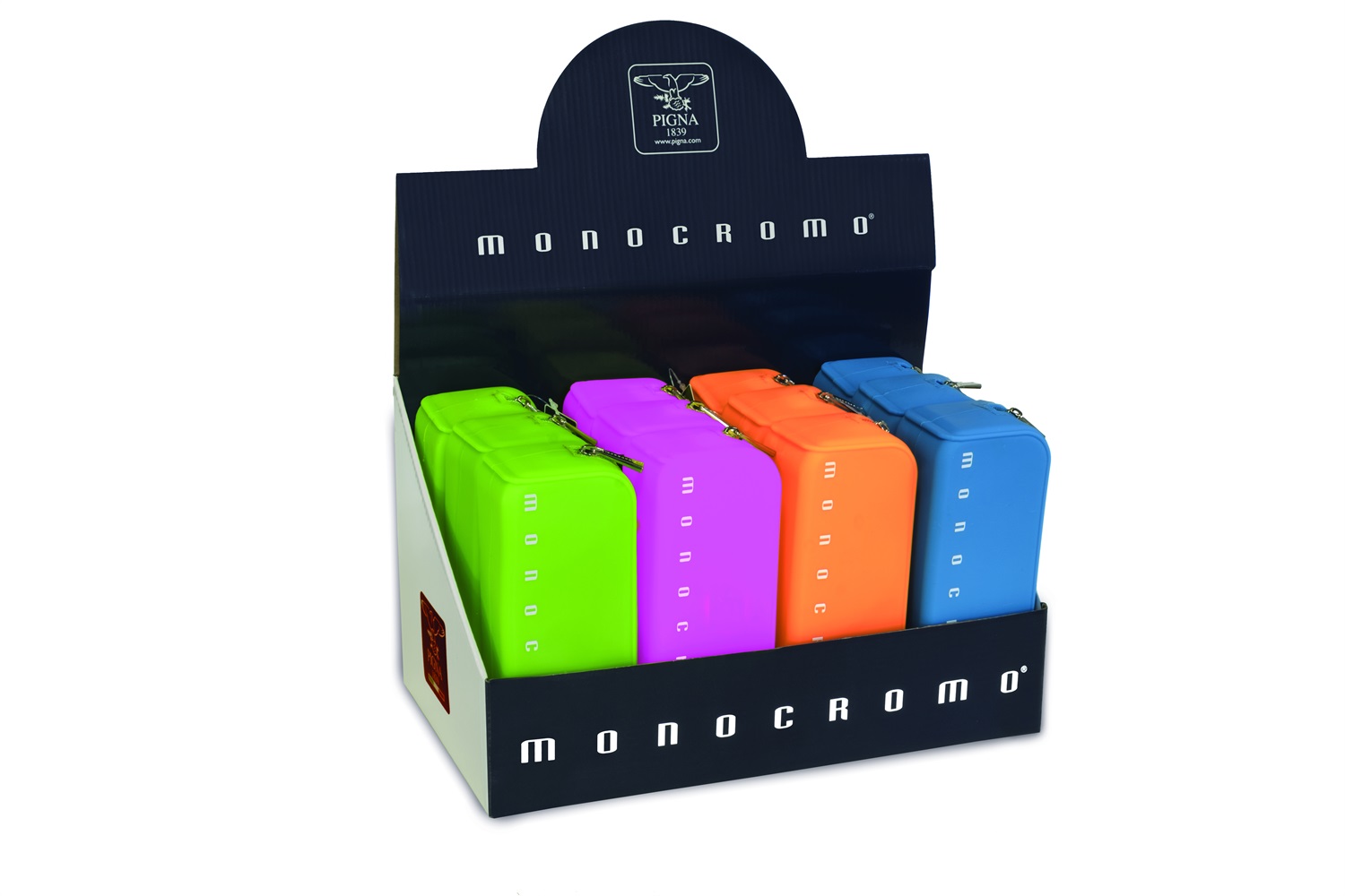 Pigna Astuccio a Bustina Monocromo Fluo in Silicone Soft Touch - Colori Assortiti (Azzurro, Arancione, Giallo, Verde) - Dimensioni 80x200x60 mm