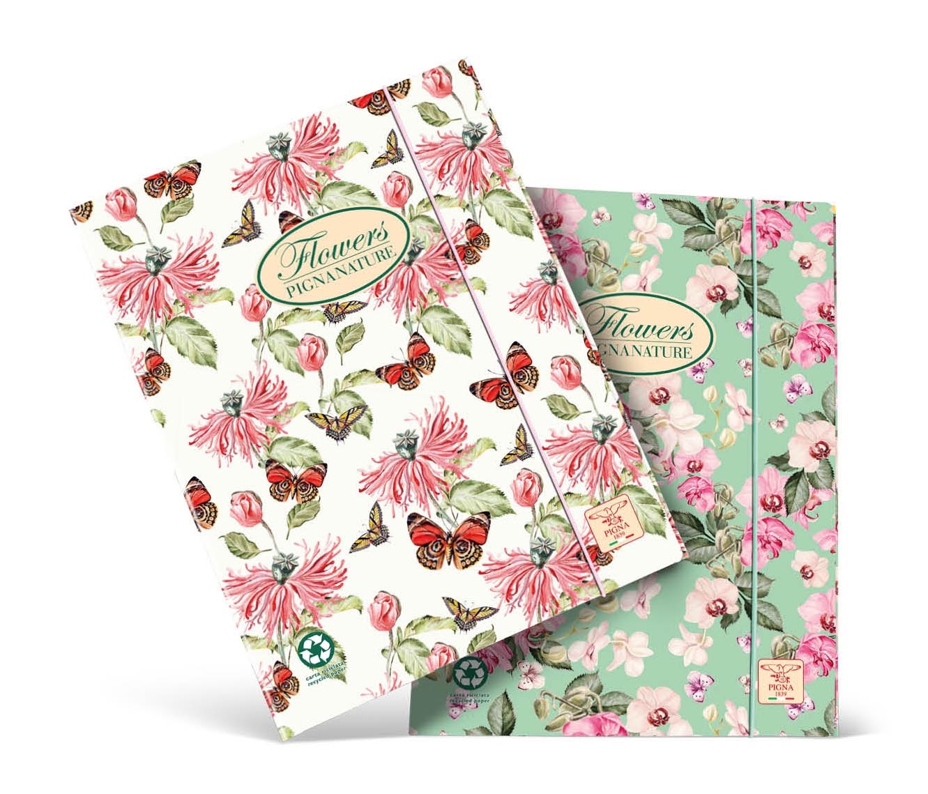 Pigna Cartella a 3 Lembi Nature Flowers con Elastico - Fantasie Floreali Assortite, Formato 26x34,5 cm