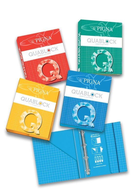 Pigna Raccoglitore ad Anelli Quablock A4 - 26x32 cm - 4 Anelli - Dorso 4 cm - Colori Assortiti